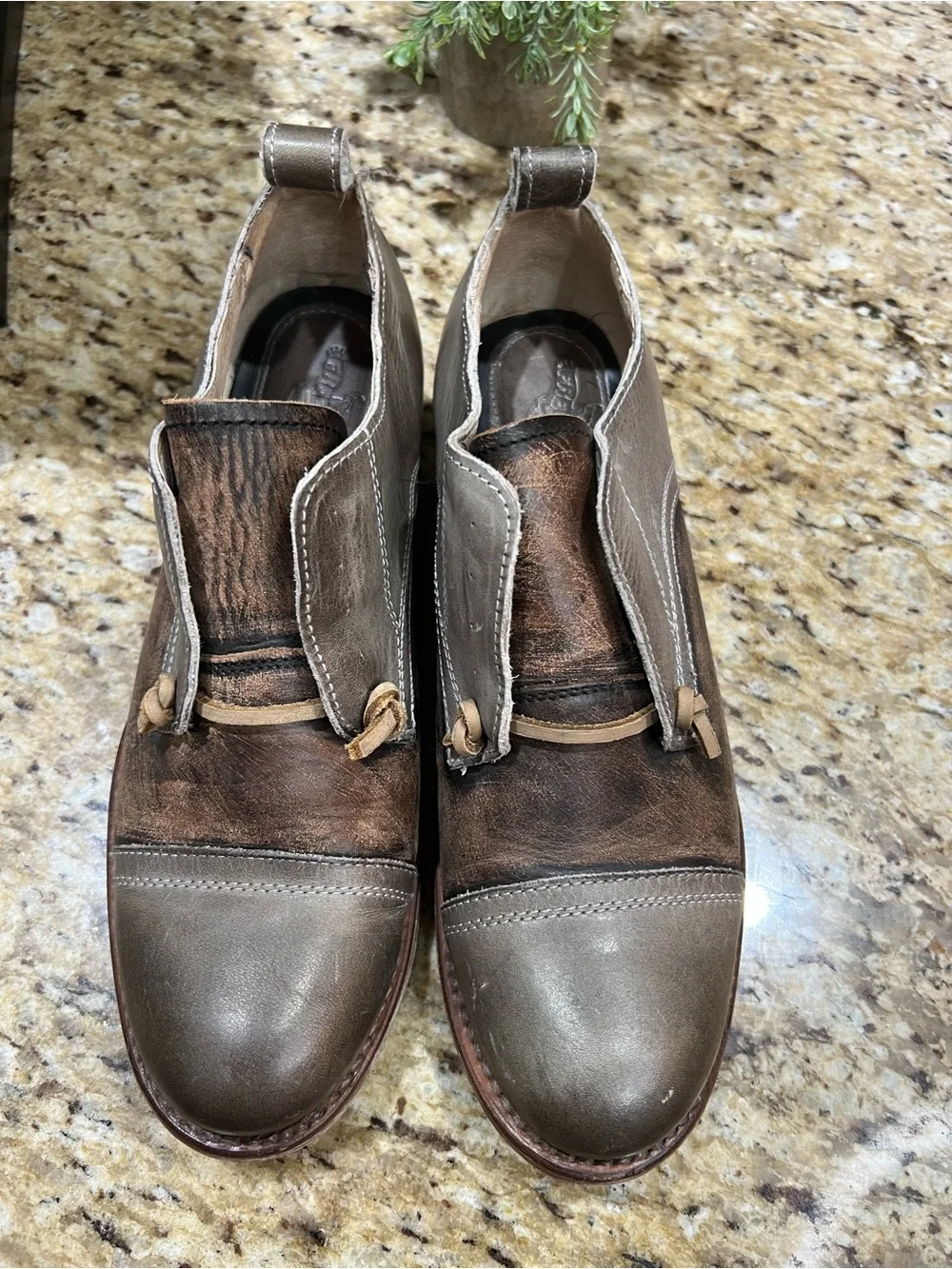 Freebird Mabel Leather Distressed Grey/Brown Western Slip-on Oxford Loafers 9